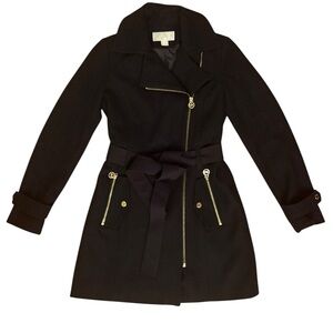MICHAEL Michael Kors Black Wool Blend Belted Moto Coat